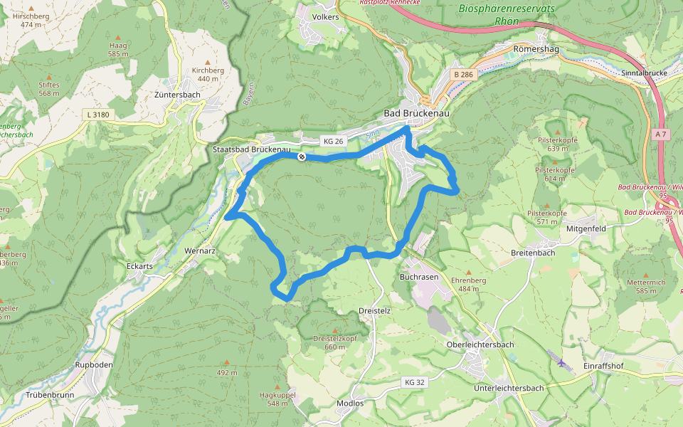 Rhön-Rundweg Sinntal 10 walking route map in Bad Brückenau