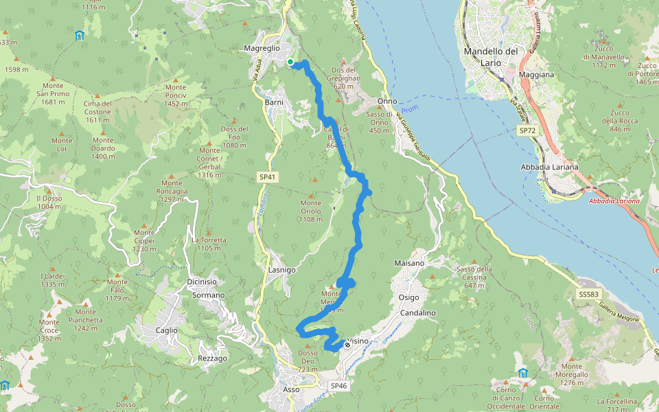 Sentiero del Tivano walking route map in Magreglio