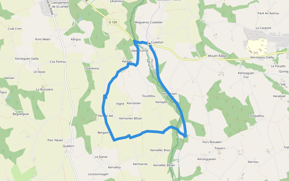 Boucle de Golodic walking route map in Plougonven