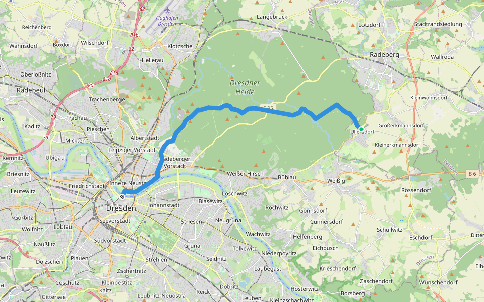 Jakobsweg an der Frankenstraße, Ullersdorf-Dresden walking route map in Radeberg