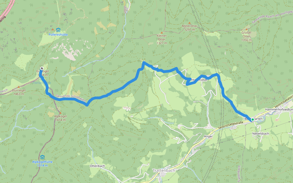 Baumgarten - Erzkogel walking route map in Trattenbach