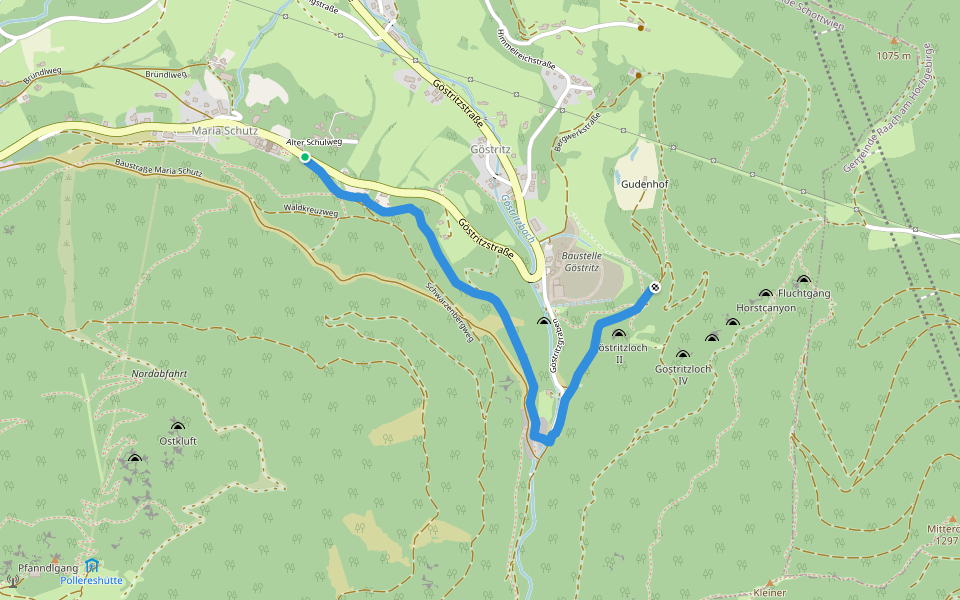Maria Schutz - Gudenhof (Anschluß nach Schanzkapelle) walking route map in Göstritz