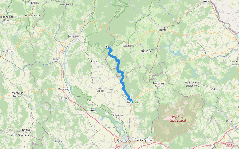 [Č] Šternberk (nám.) - Bedřichov pila walking route map in Šternberk
