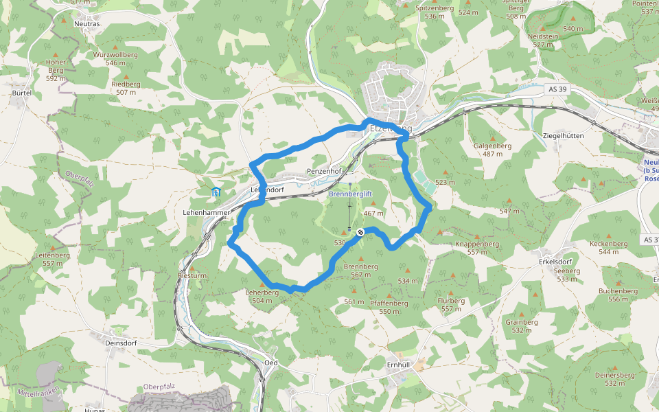 Drei Berge Runde walking route map in Etzelwang