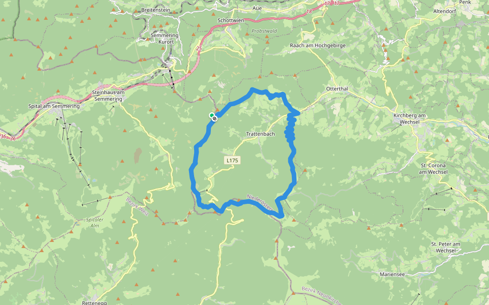 Trattenbach Rundwanderweg T1 walking route map in Trattenbach