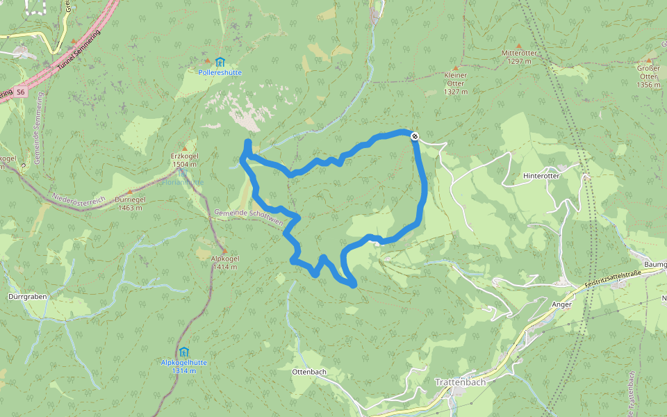 Schwarzenberg-Rundwanderweg T6 walking route map in Trattenbach