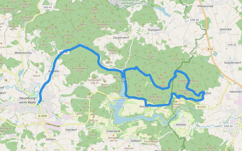 Schwarzwihrbergweg walking route map in Neunburg vorm Wald