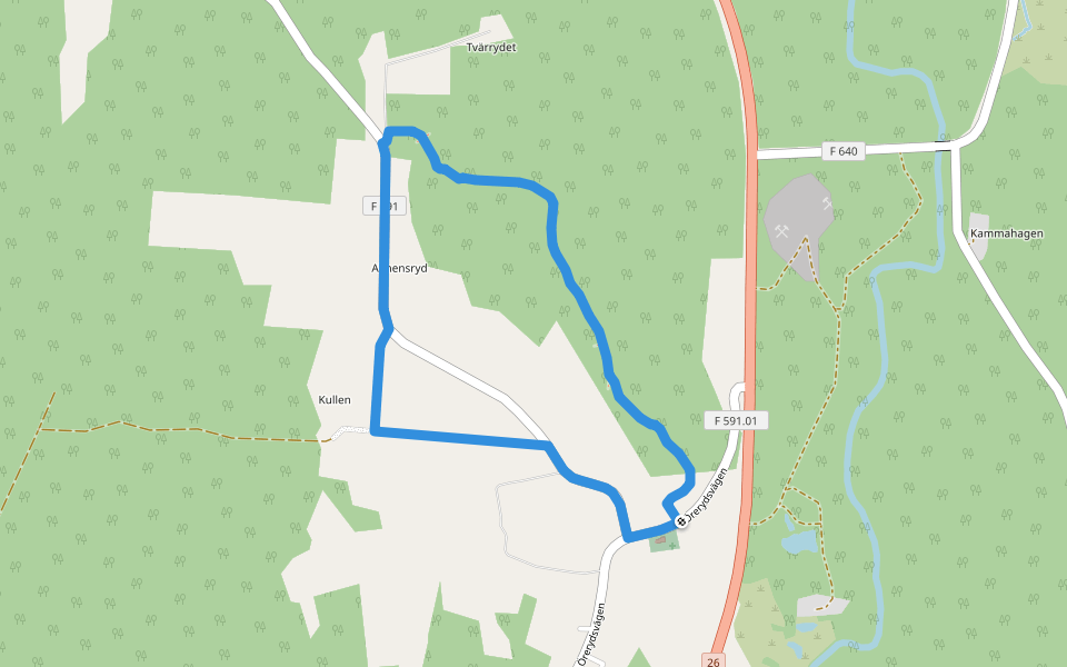 Fornminnesleden 2.8km walking route map in Öreryd