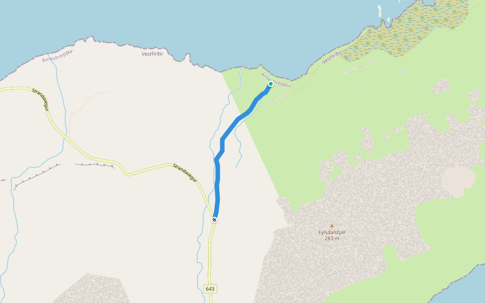 Kúvíkur walking route map in Djúpavík