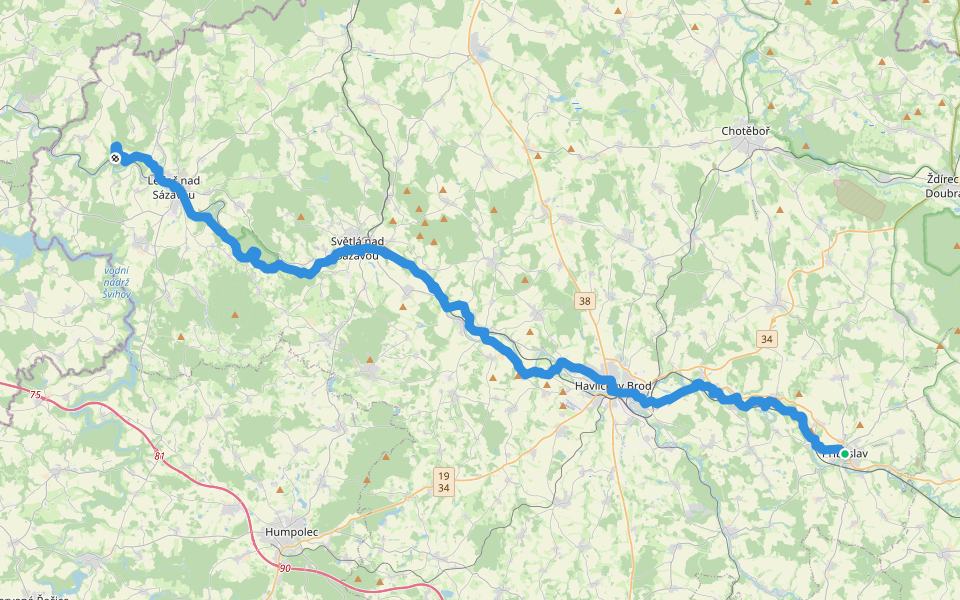 [Č] Chřenovice - Přibyslav walking route map in Přibyslav