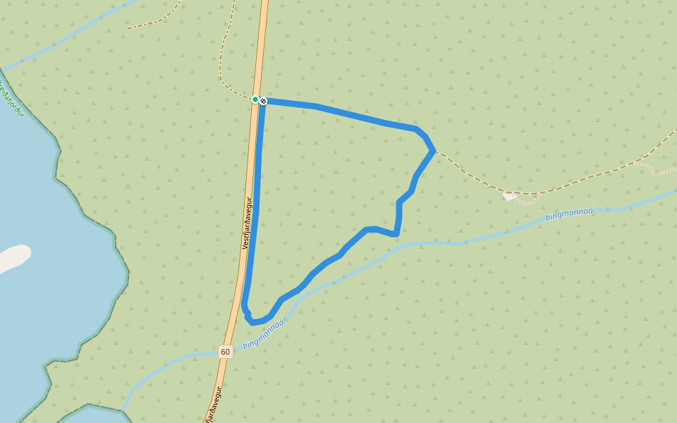 Þingmannaá walking route map in Flókalundur