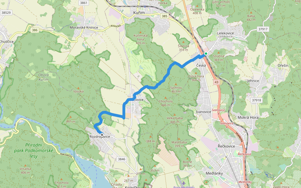 [Č] Rozdrojovice - Česká walking route map in Lelekovice