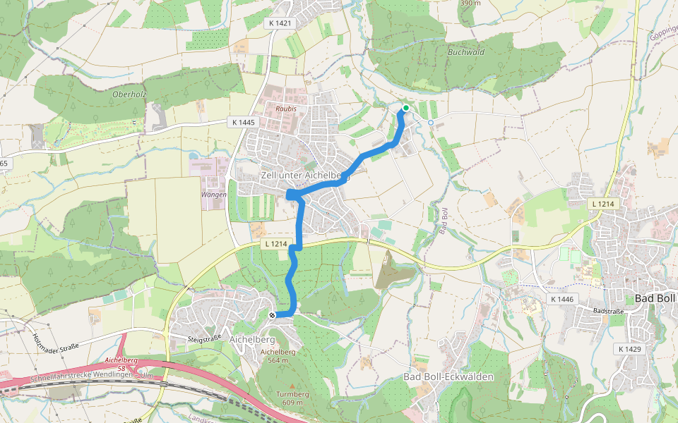 Aichelberg - Pliensbach walking route map in Zell