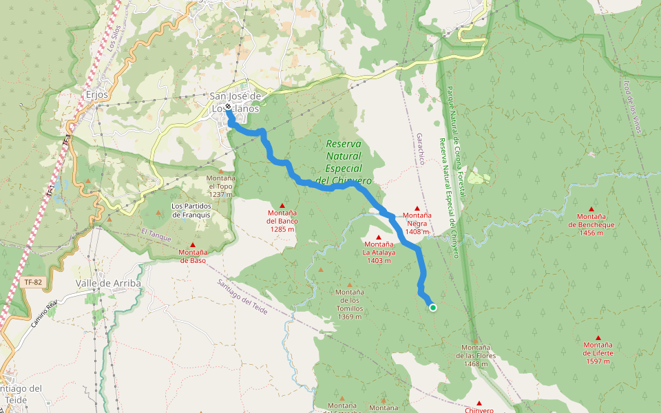 PR-TF 43.1 San José de Los Llanos - Montaña Chinyero walking route map in El Tanque