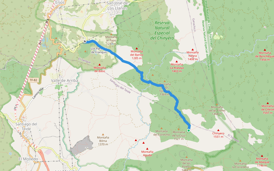 PR-TF 43.2 Los Partidos de Franquis - Chinyero walking route map in Santiago del Teide