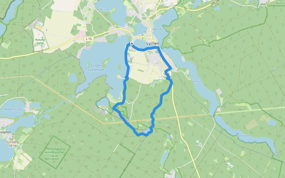 Stübnitzseerundweg walking route map in Lychen