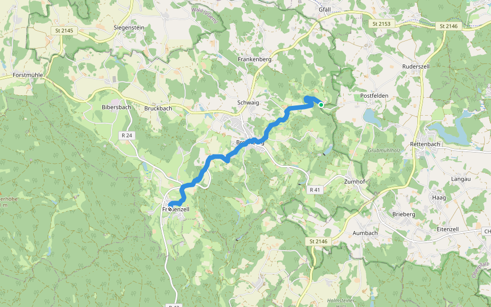O 53 Höllbachtal - Frauenzell (Grünes Rechteck) walking route map in Brennberg
