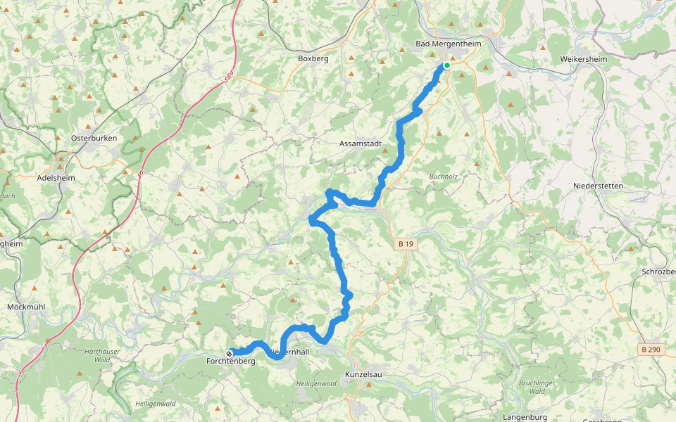 Württ. Weinwanderweg (Mergentheim - Forchtenberg) walking route map in Bad Mergentheim