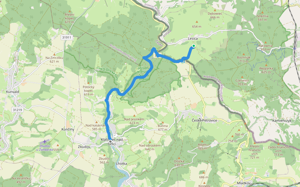 [M] Čihák - Letohrad walking route map in Lesica