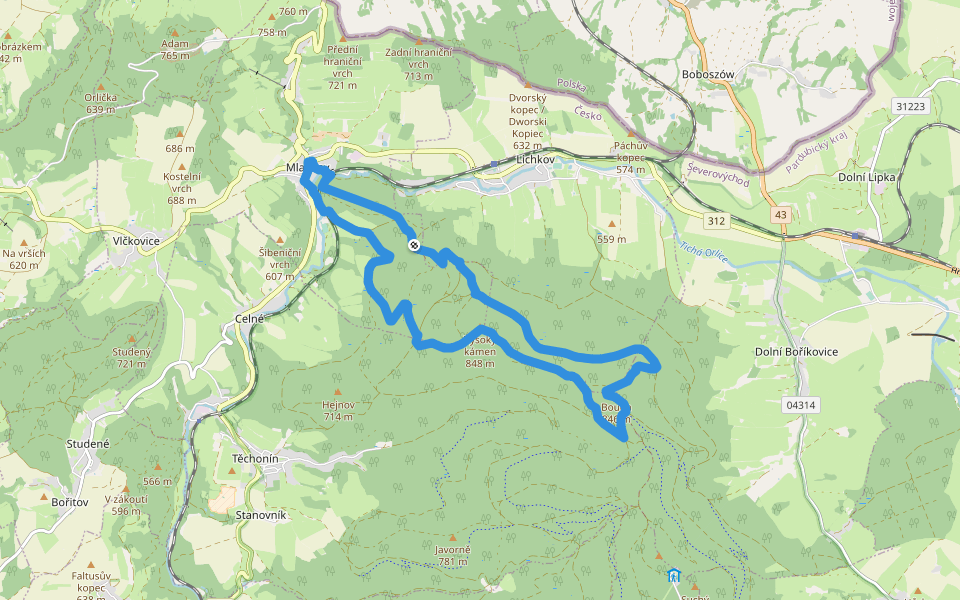 [Z] NS Betonová hranice walking route map in Mladkov