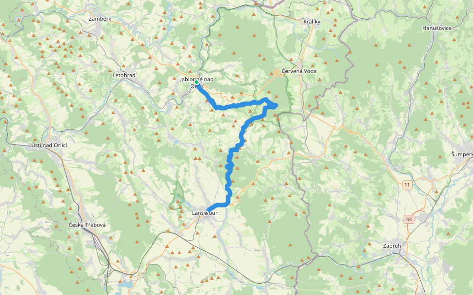 [M] Jablonné nad Orlicí - Lanškroun walking route map in Jablonné nad Orlicí