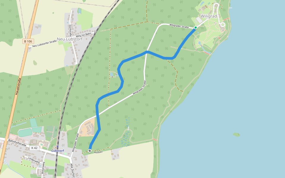 Friedrich-Franz-Weg walking route map in Lübstorf