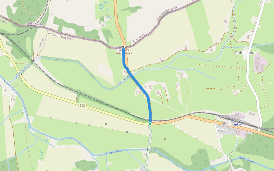 [Ž] Dolní Boříkovice (odb.) - Dolní Lipka (CZ/PL) walking route map in Králíky