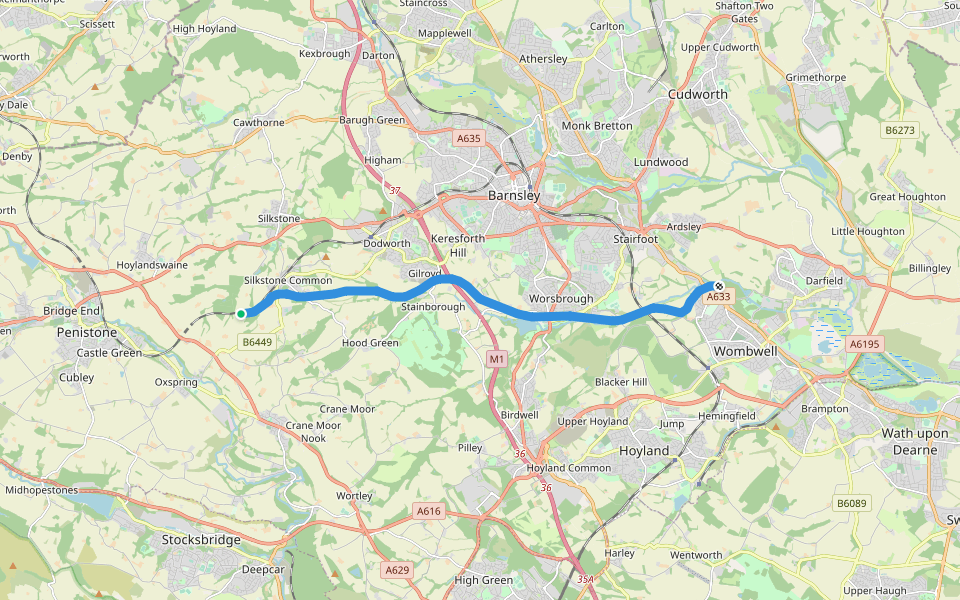 Trans Pennine Trail (Silkstone Common to Wombwell) walking route map in Thurgoland