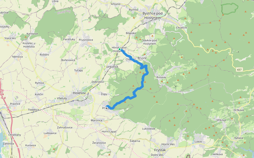 [M] Přílepy - Hlinsko pod Hostýnem walking route map in Bystřice pod Hostýnem