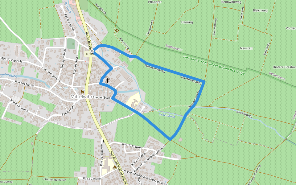 Boucle Communales Mittelwihr walking route map in Mittelwihr