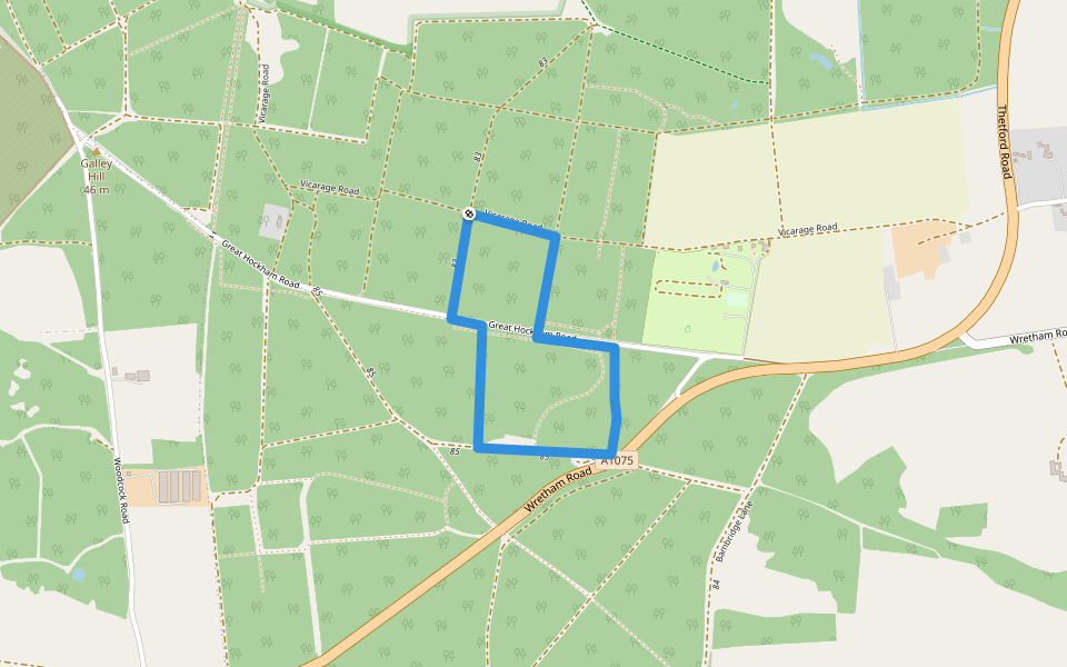 Great Hockham Green Walk walking route map in Great Hockham