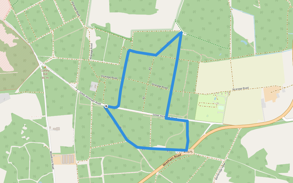 Great Hockham Yellow Walk walking route map in Wretham