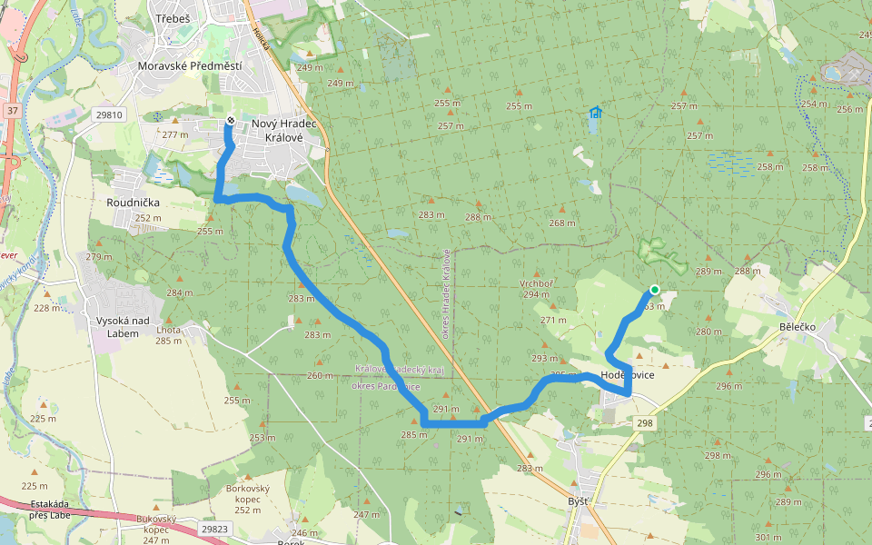 [Ž] Hradec Králové-Kluky - Bažantnice walking route map in Býšť