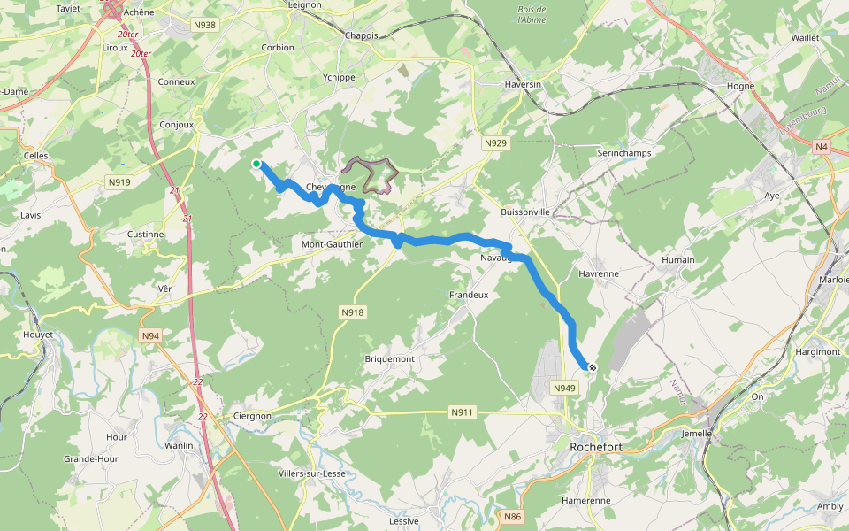 GRP 577 - Variante Chevetogne walking route map in Ciney