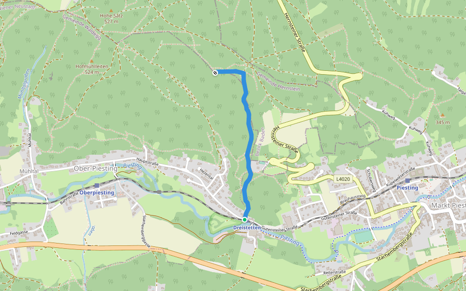 Piesting (Bhf Dreistetten) - Florianikreuz walking route map in Oberpiesting