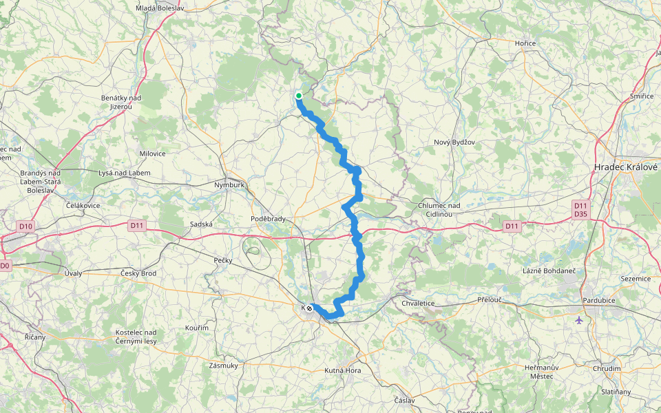 [M] Rožďalovice - Kolín walking route map in Rožďalovice