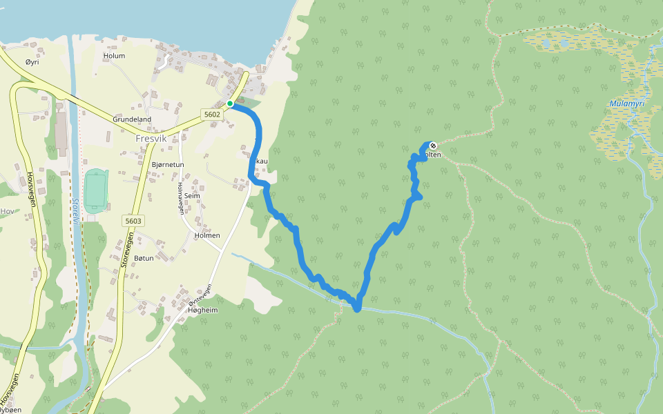 Fresvik-Holten walking route map in Fresvik
