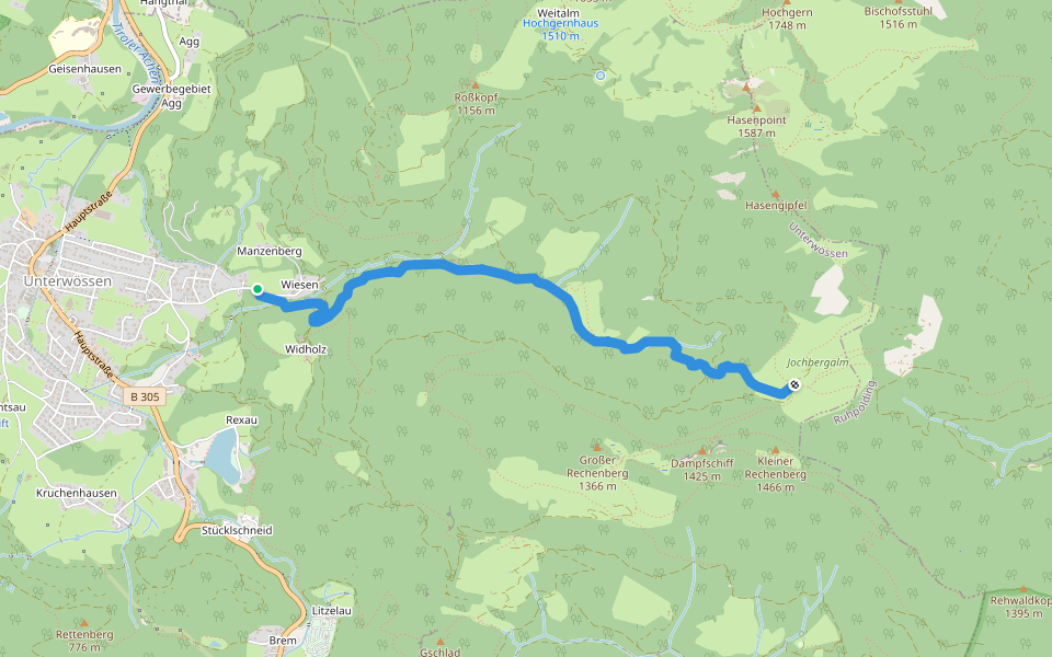 Wanderweg 234 - Wiedholz - Jochbergalm walking route map in Unterwössen