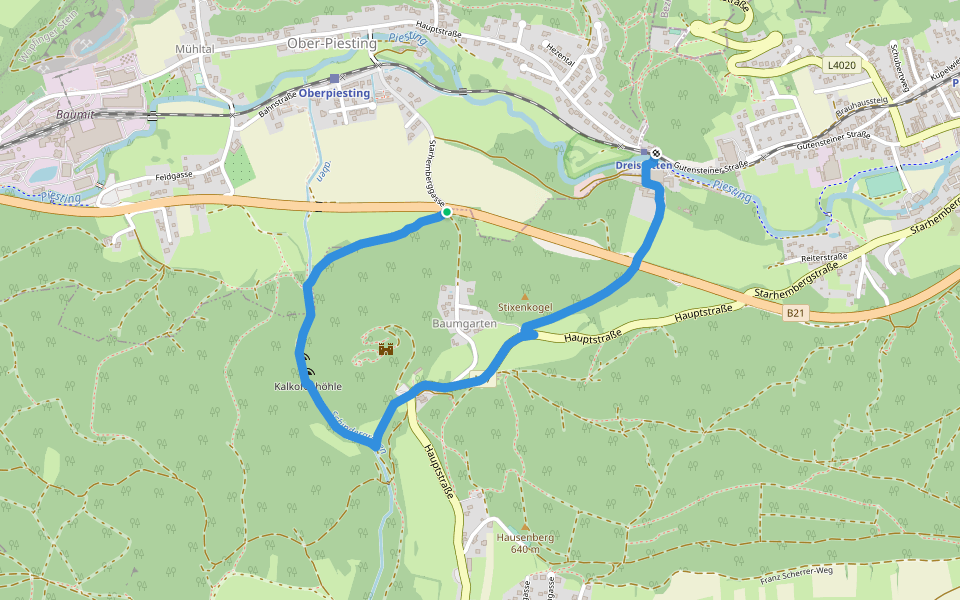 Kalkofenweg (Ober-Piesting - Zitherwirt) walking route map in Oberpiesting