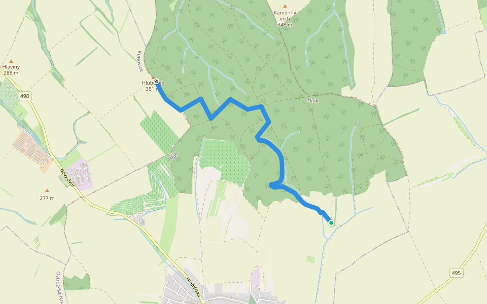 Hlubočský okruh - modrá walking route map in Hluk