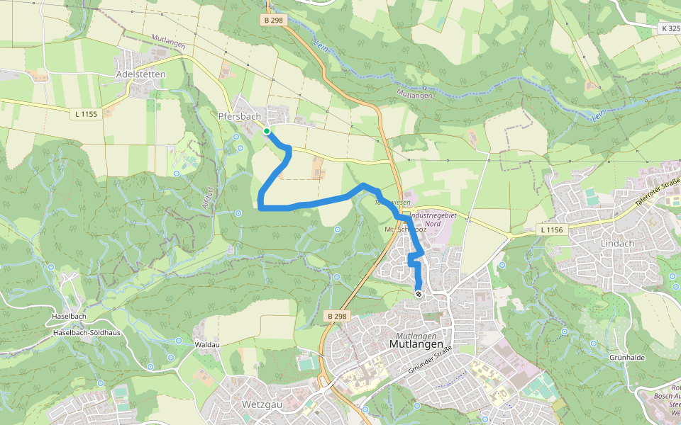 Mutlanger Rundwanderweg 2b walking route map in Mutlangen