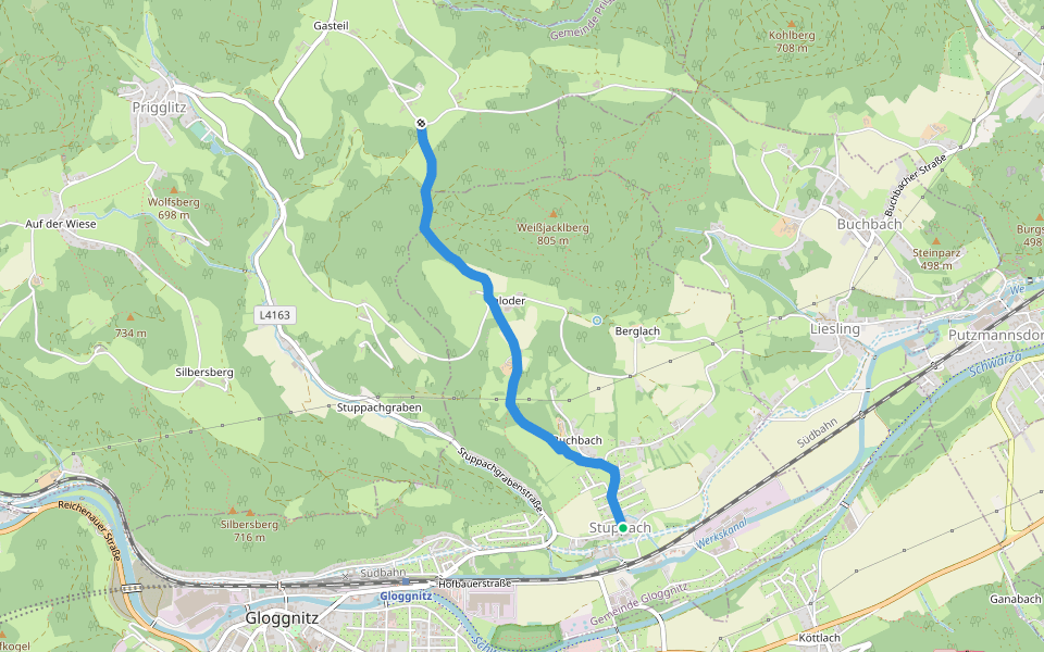 Stuppach - Saloder - Wegscheide walking route map in Gloggnitz