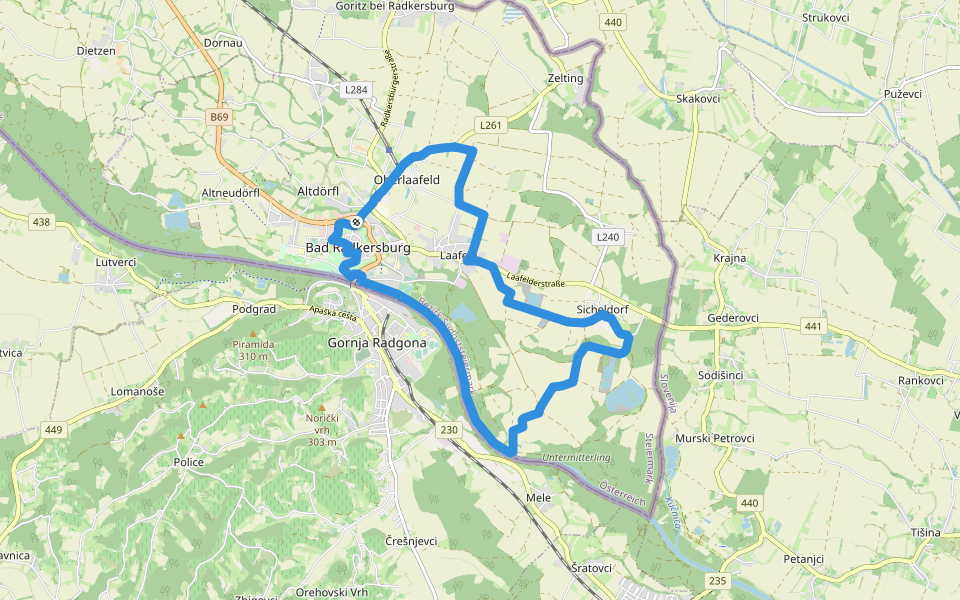 Wasserweg Ost walking route map in Bad Radkersburg
