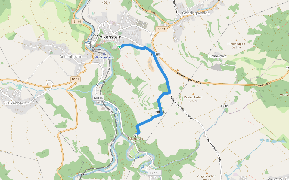 Ww Wolkenstein-Zeisigstein walking route map in Wolkenstein