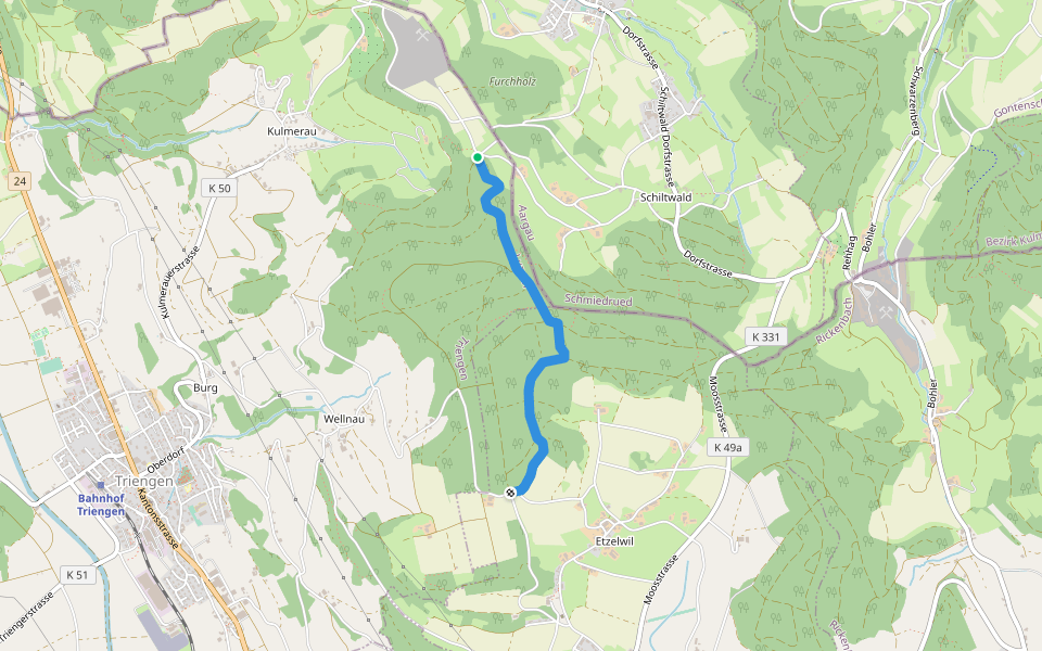 Charen - Gschweich walking route map in Walde