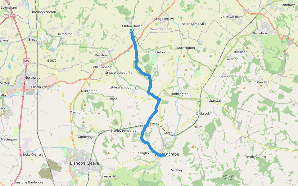 Wychavon Way (old) walking route map in Ashton under Hill