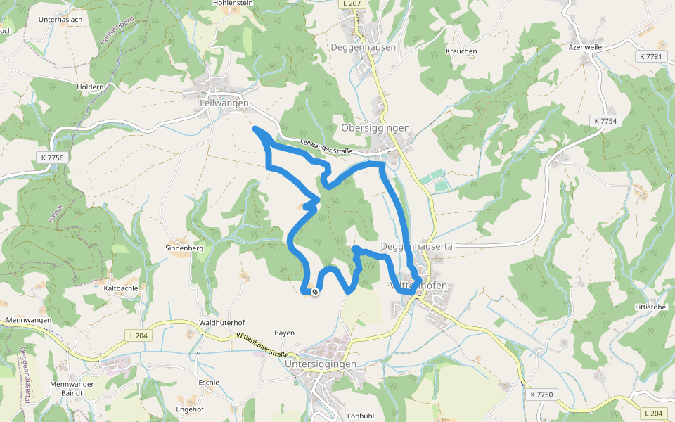 Franziskusweg walking route map in Deggenhausertal