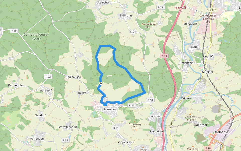 Permanenter Wanderweg (rot) walking route map in Lappersdorf