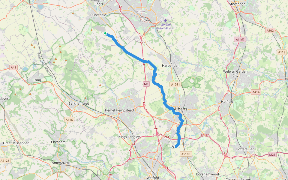 River Ver Trail walking route map in Kensworth
