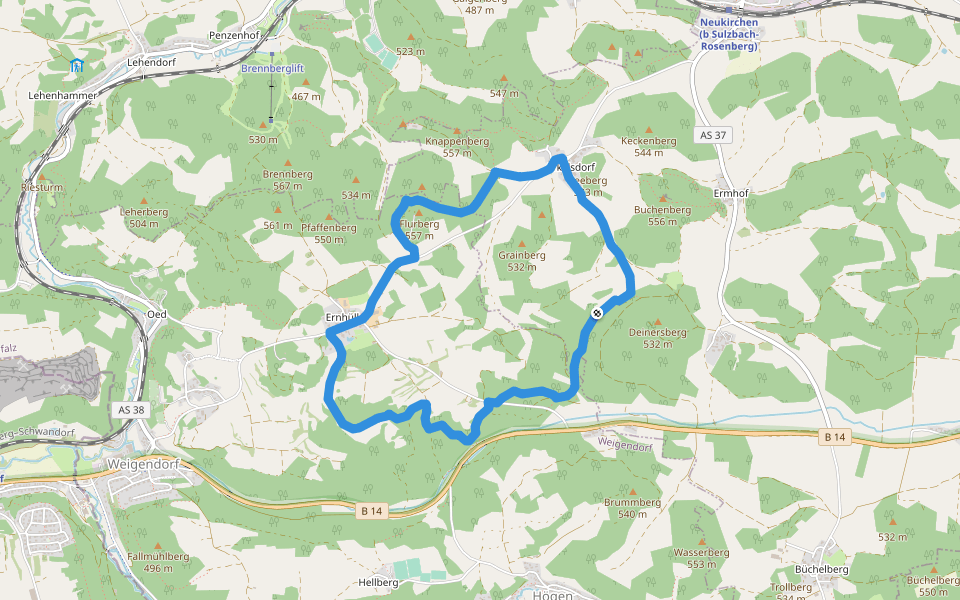 Rundwanderweg Roter Punkt Ernhüll walking route map in Neukirchen bei Sulzbach-Rosenberg